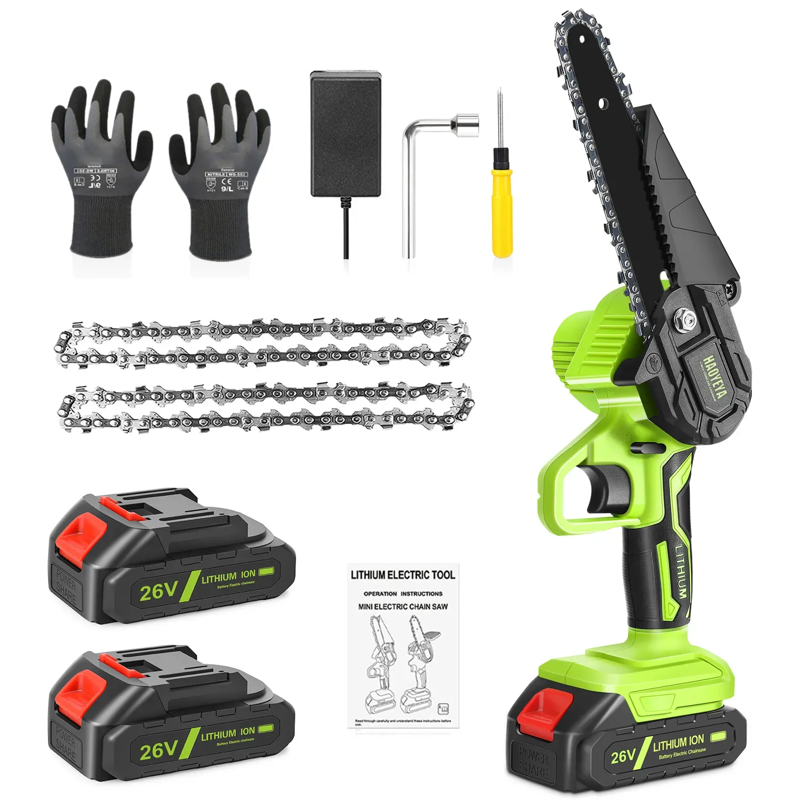6" Mini Cordless Electric Chainsaw in Black and Orange with 2 Batteries view 6