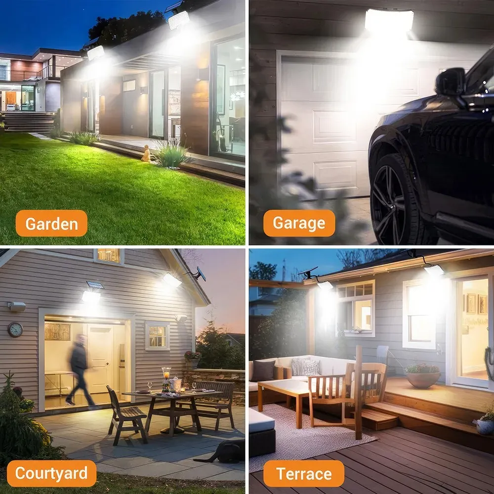 238LED Solar Powered Motion Sensor Flood Light in Black for Outdoor Security view 2