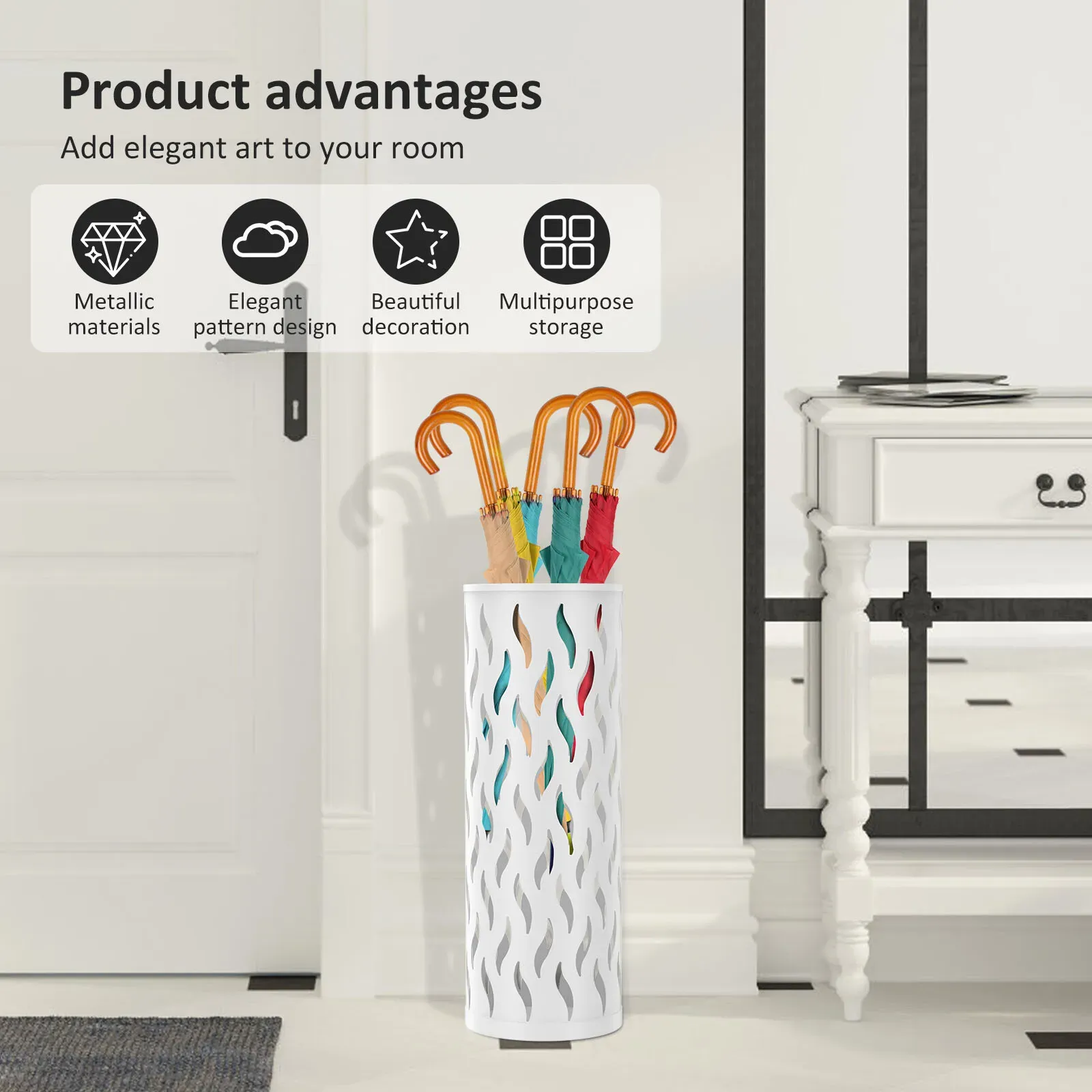 Metal Umbrella Stand in White, 15x15x42cm, Holds 4-6 Long Umbrellas view 5