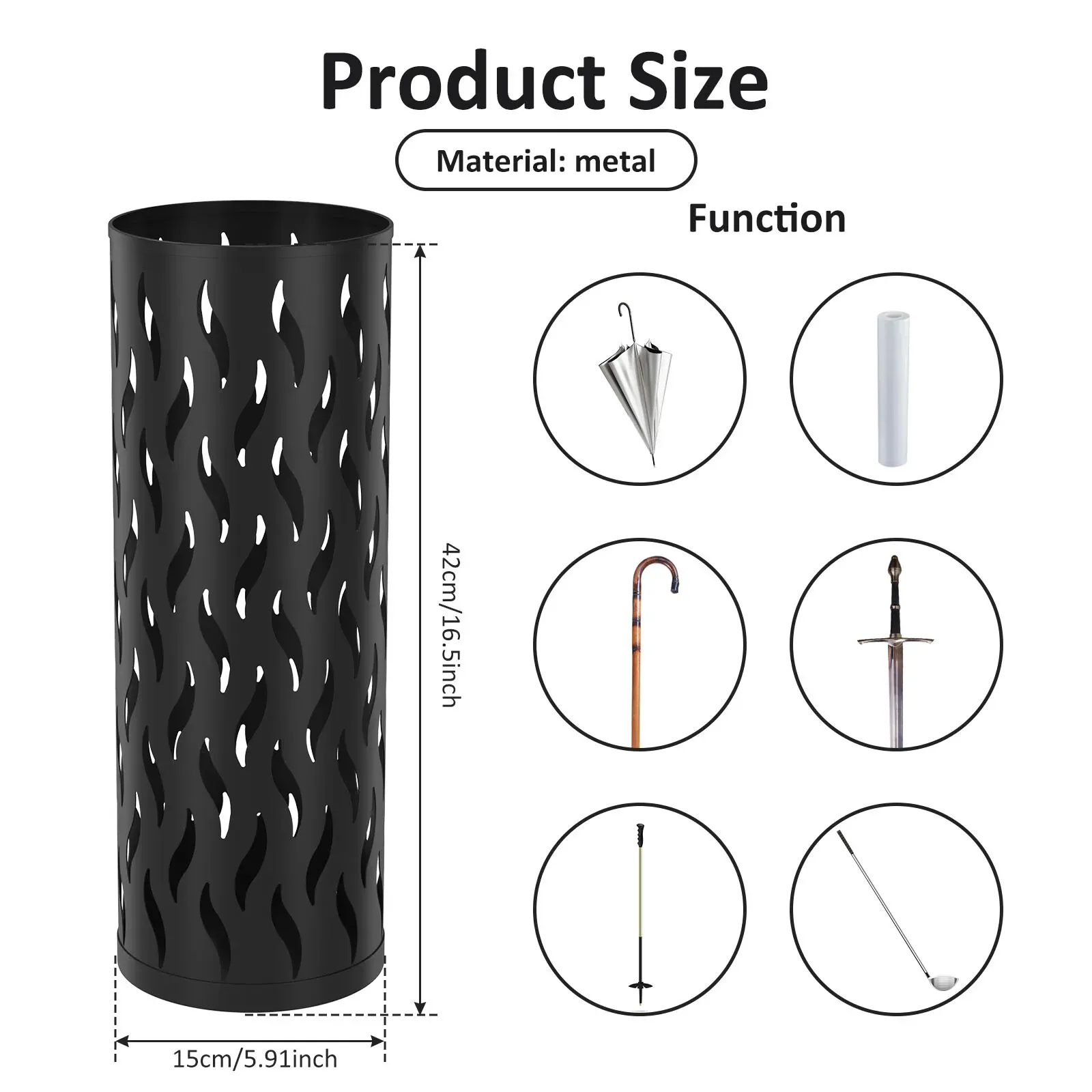 Metal Umbrella Stand in White, 15x15x42cm, Holds 4-6 Long Umbrellas view 6