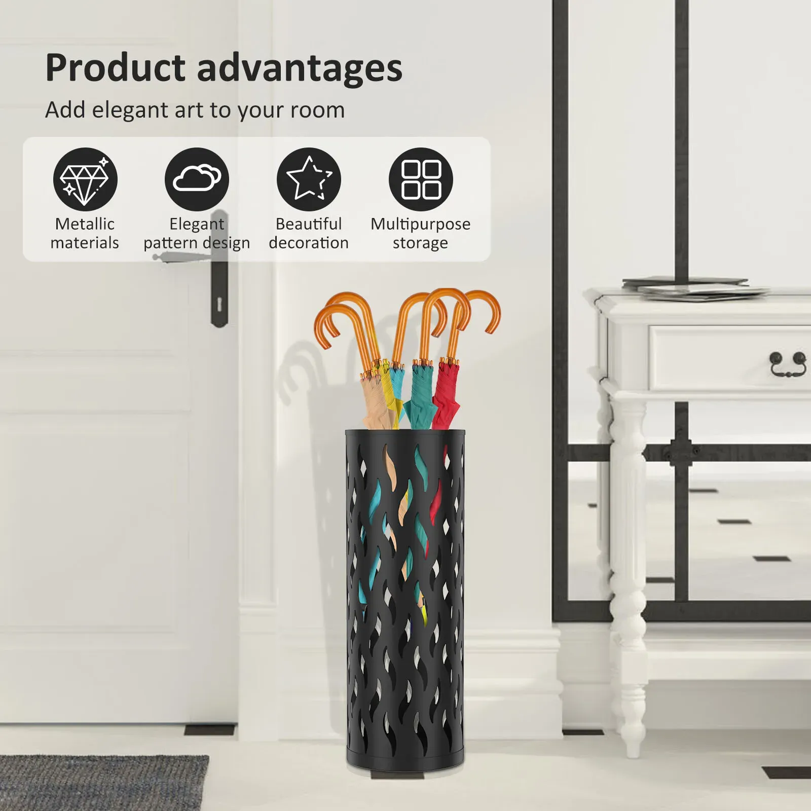 Metal Umbrella Stand in White, 15x15x42cm, Holds 4-6 Long Umbrellas view 9