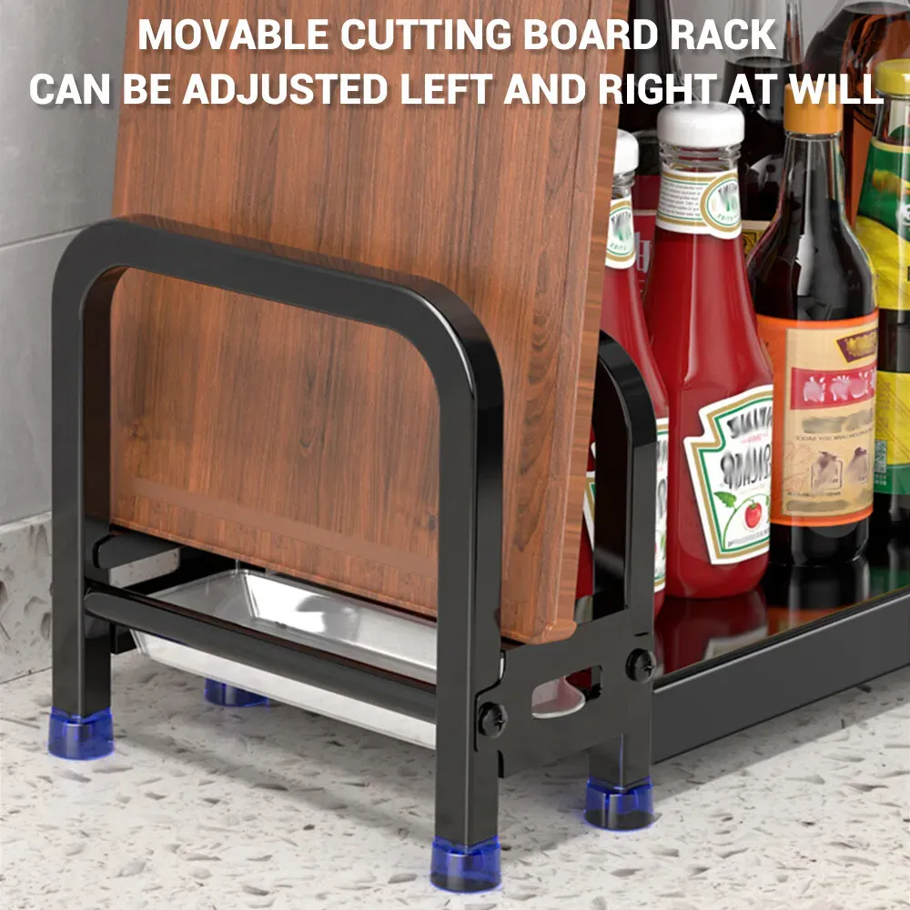 3-Tier Black Stainless Steel Kitchen Spice Rack Organiser with Adjustable Storage view 2