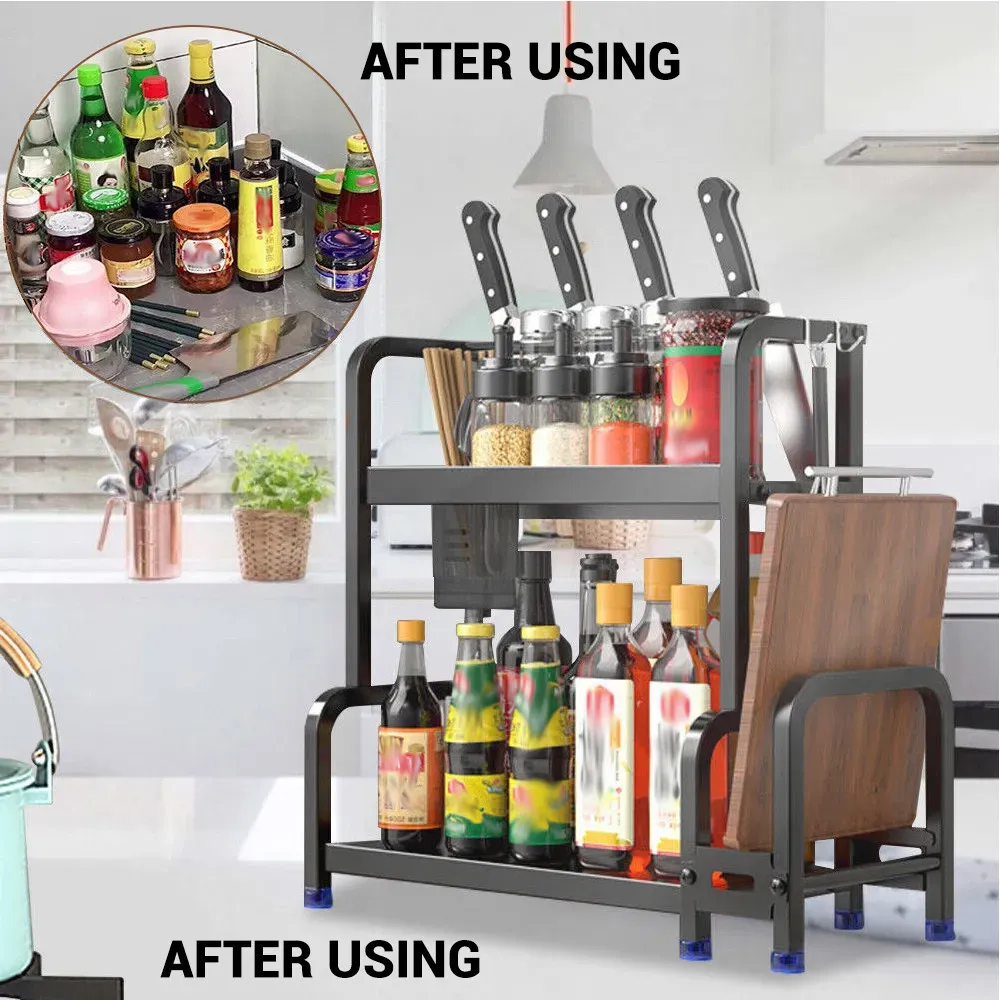3-Tier Black Stainless Steel Kitchen Spice Rack Organiser with Adjustable Storage view 6