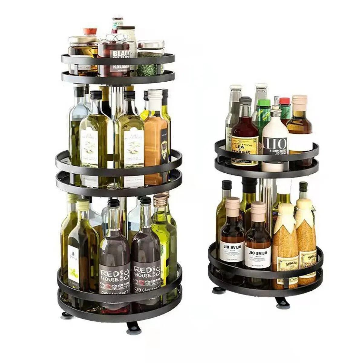 Black Triple Layer Rotating Spice Rack Countertop Organizer with 360° Rotation view 2