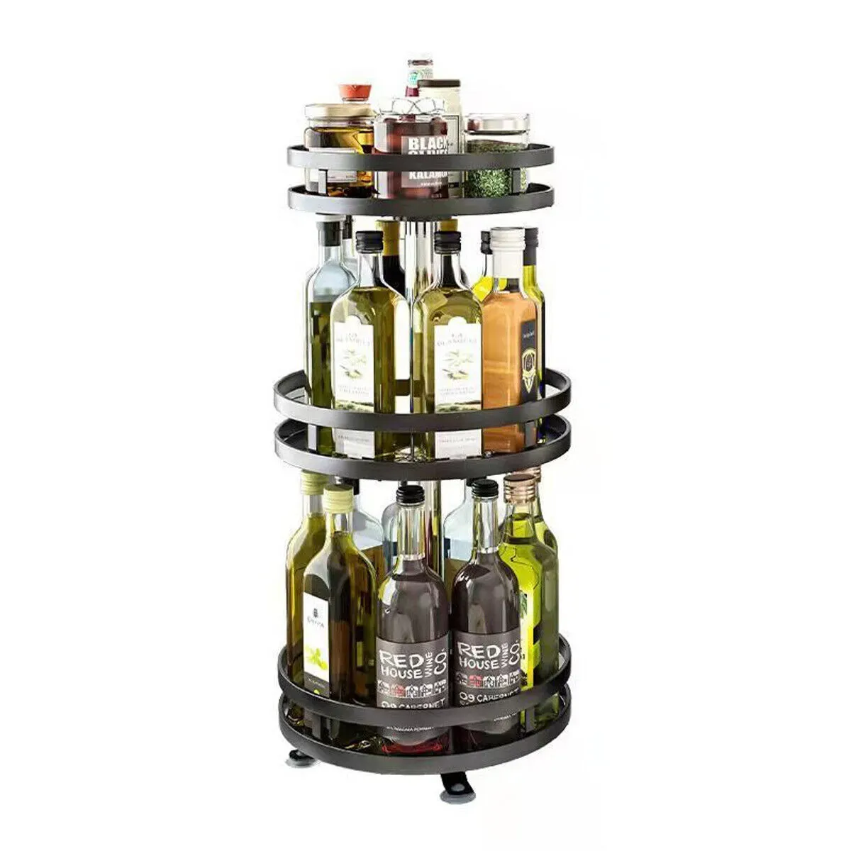 Black Triple Layer Rotating Spice Rack Countertop Organizer with 360° Rotation view 4