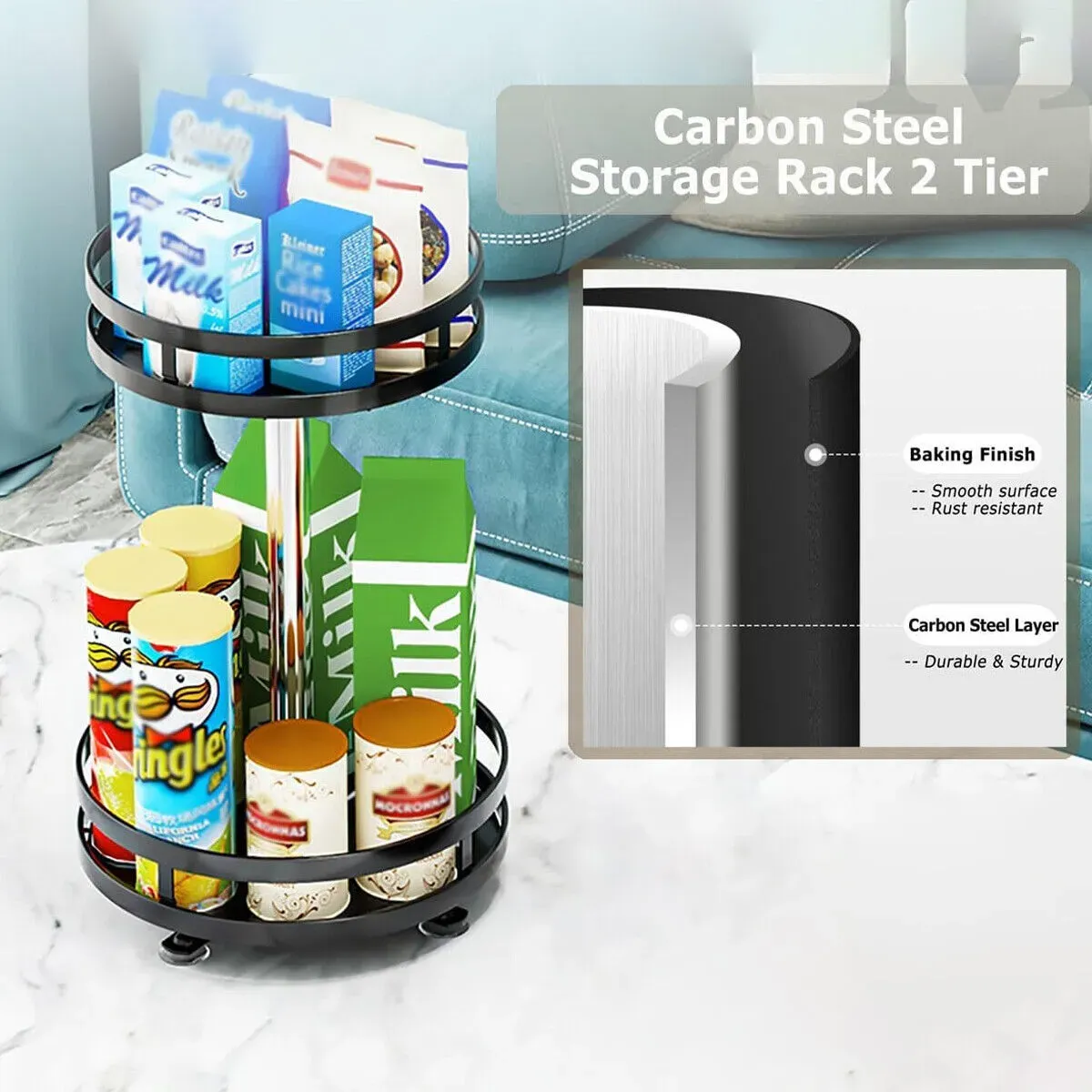 Black Triple Layer Rotating Spice Rack Countertop Organizer with 360° Rotation view 6