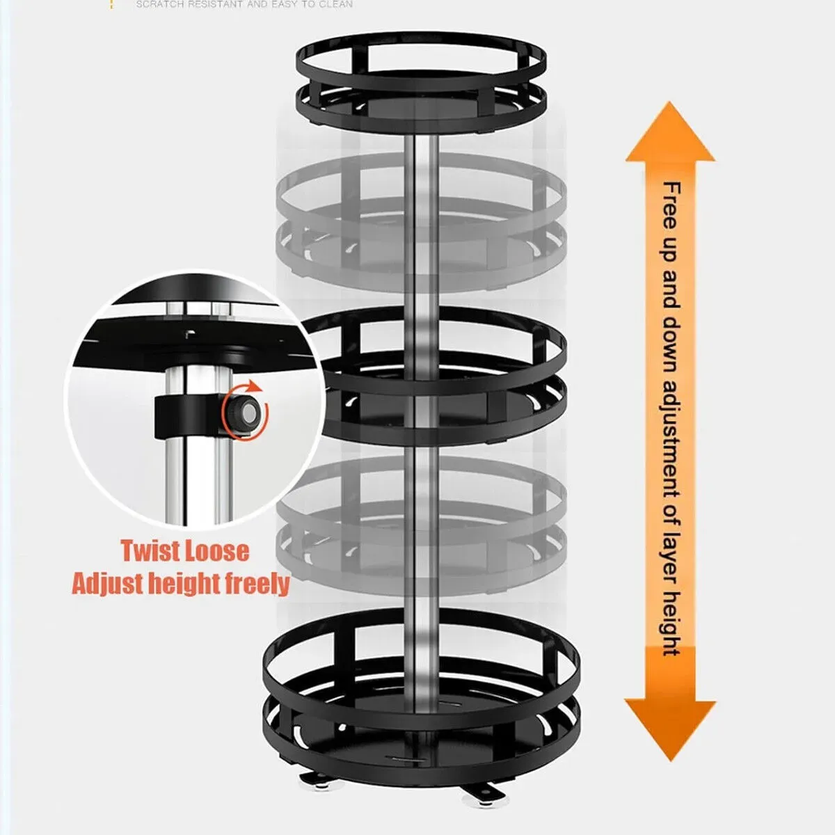 Black Triple Layer Rotating Spice Rack Countertop Organizer with 360° Rotation view 7