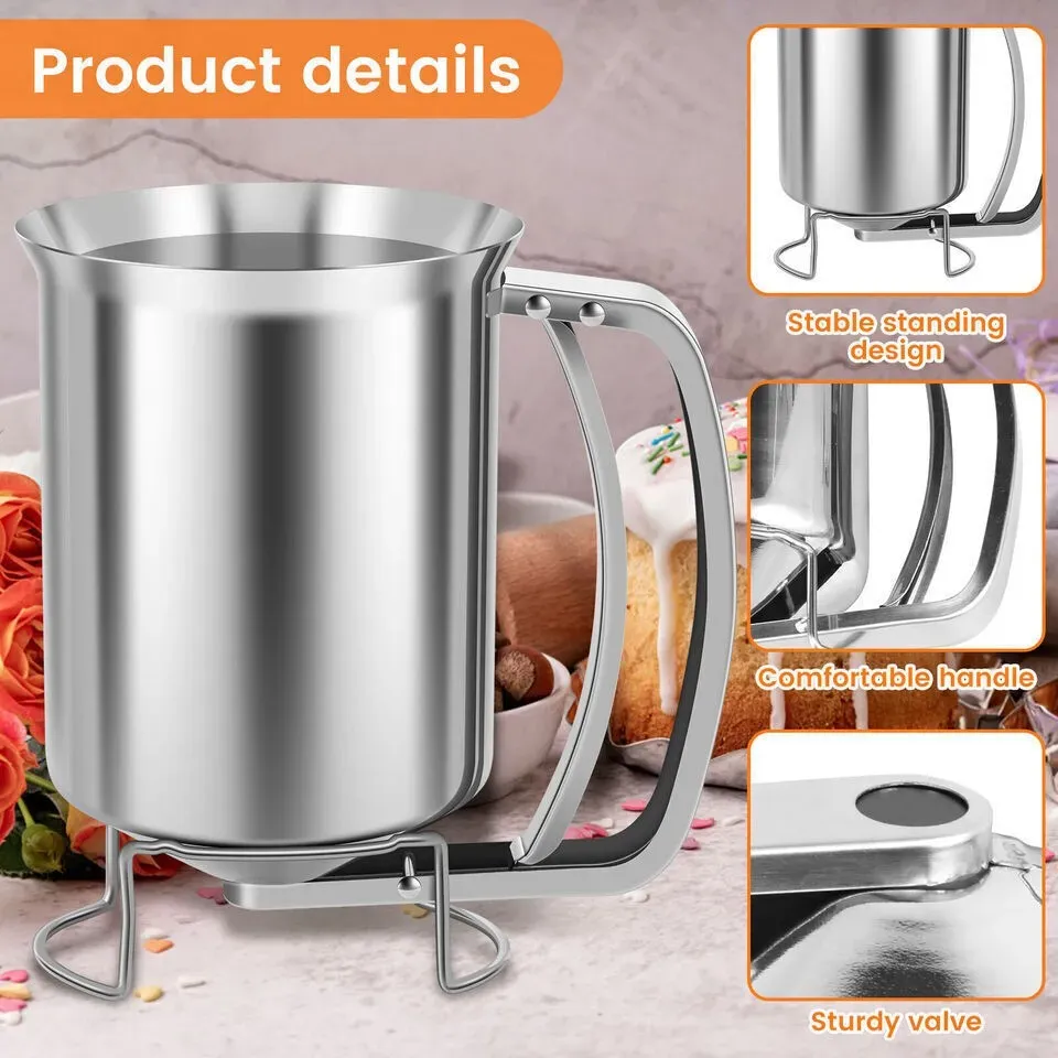 Silver Stainless Steel Pancake Batter Dispenser for Baking Cupcakes view 9
