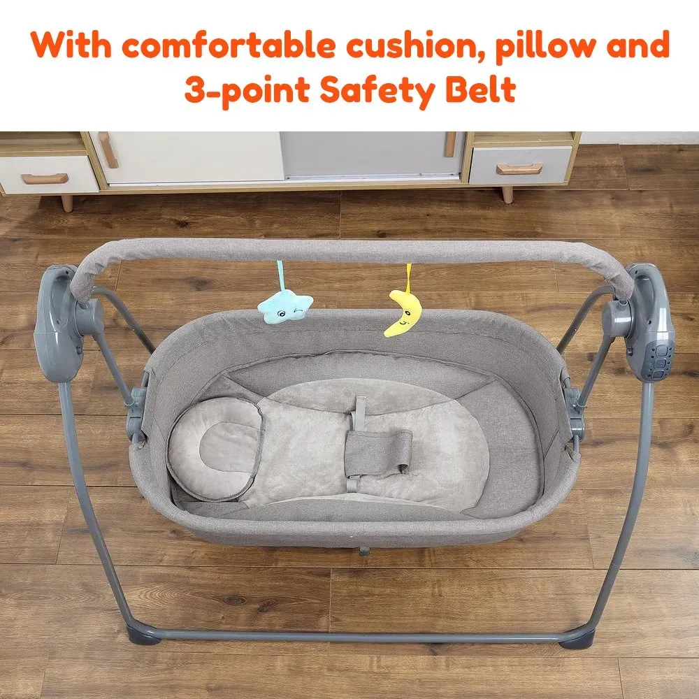 Electric Bassinet Crib Grey Baby Cradle with Lullabies and Remote Control view 5