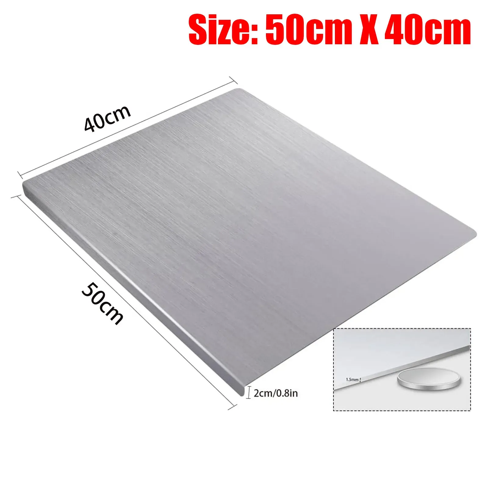 Silver Stainless Steel Chopping Board 50x40cm - Non-Slip Pastry Worktop Protector view 6