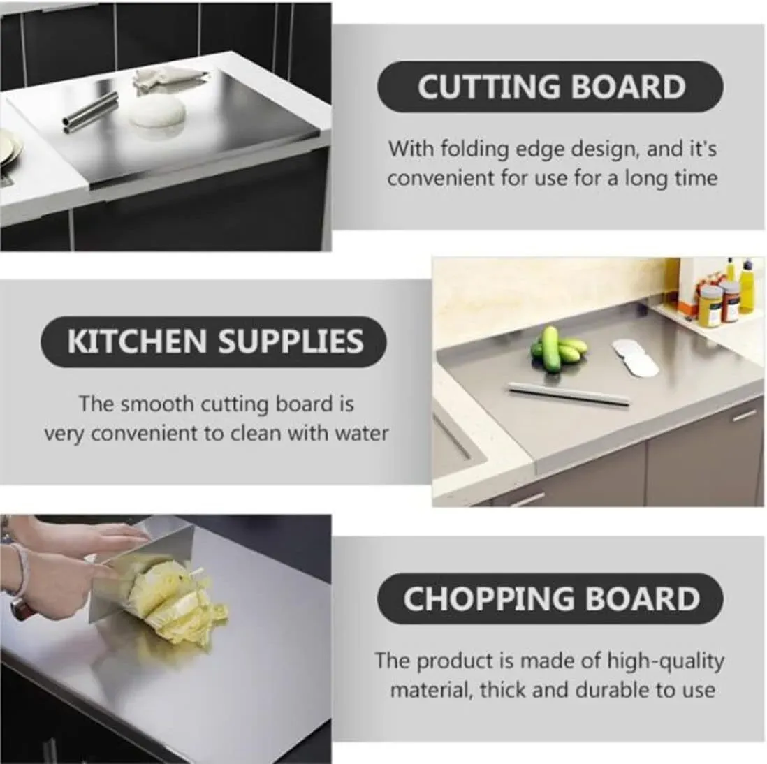 Silver Stainless Steel Chopping Board 70x50cm - Non-Slip Pastry Worktop Protector view 2