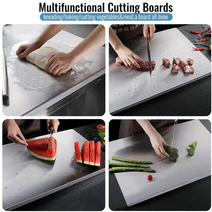 Silver Stainless Steel Chopping Board 80x50cm - Non-Slip Pastry Worktop Protector view 5