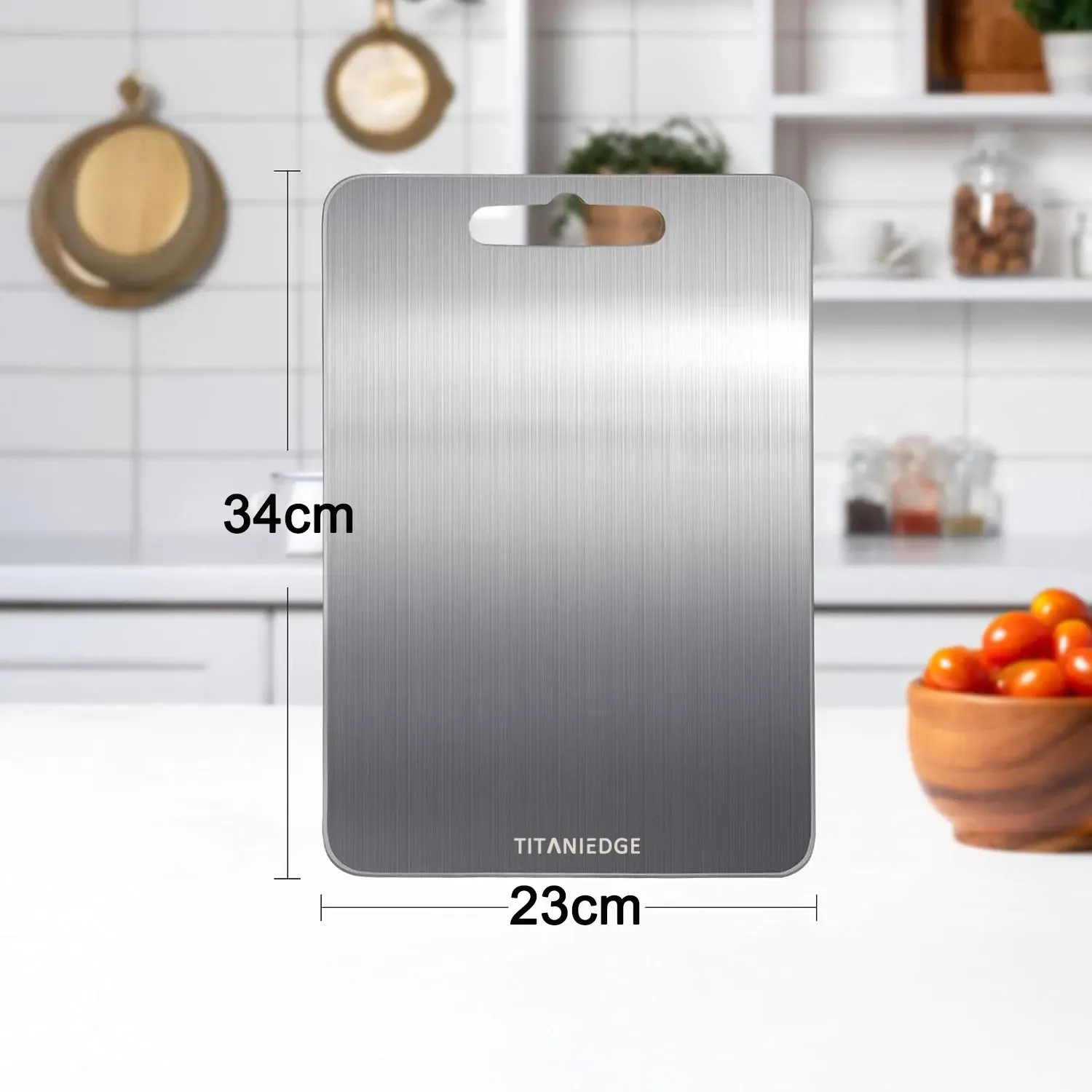 Double-Sided Titanium Cutting Board in Silver, 34x23cm view 5