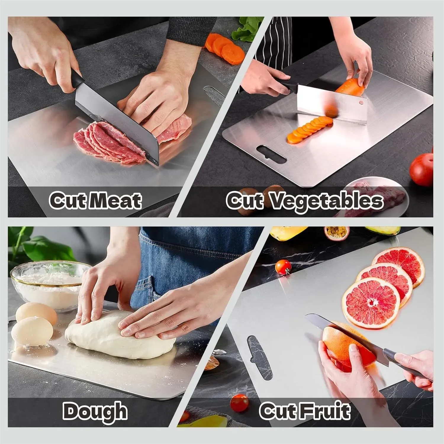 Double-Sided Titanium Cutting Board in Silver, 34x23cm view 7