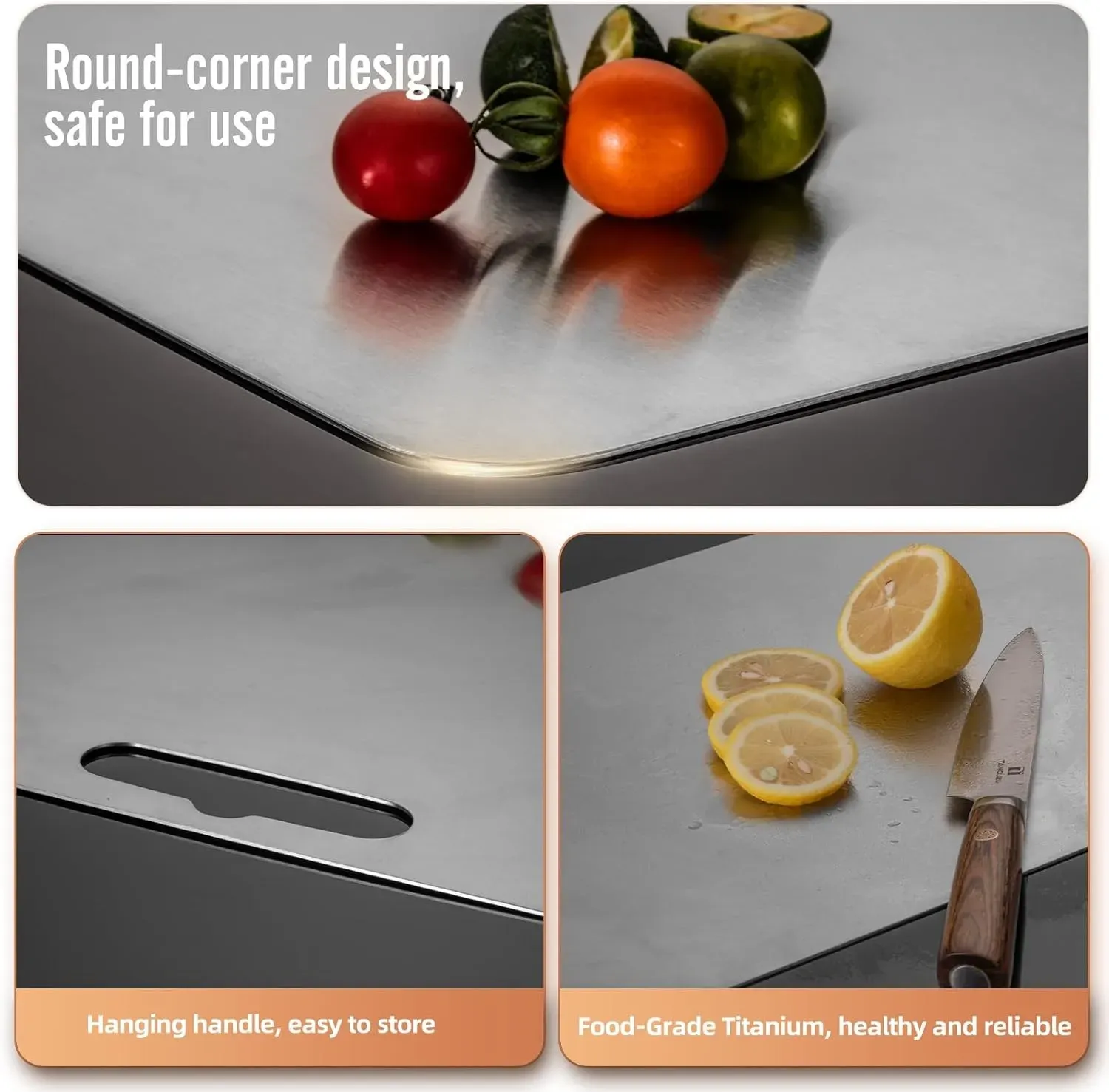 Double-Sided Titanium Cutting Board in Silver, 34x23cm view 8