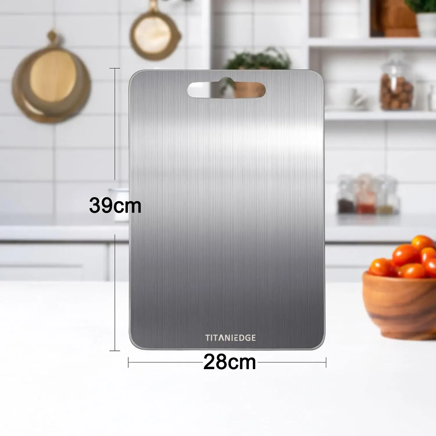 Double-Sided Titanium Cutting Board in Silver, 39x28cm for Kitchen and Camping view 9