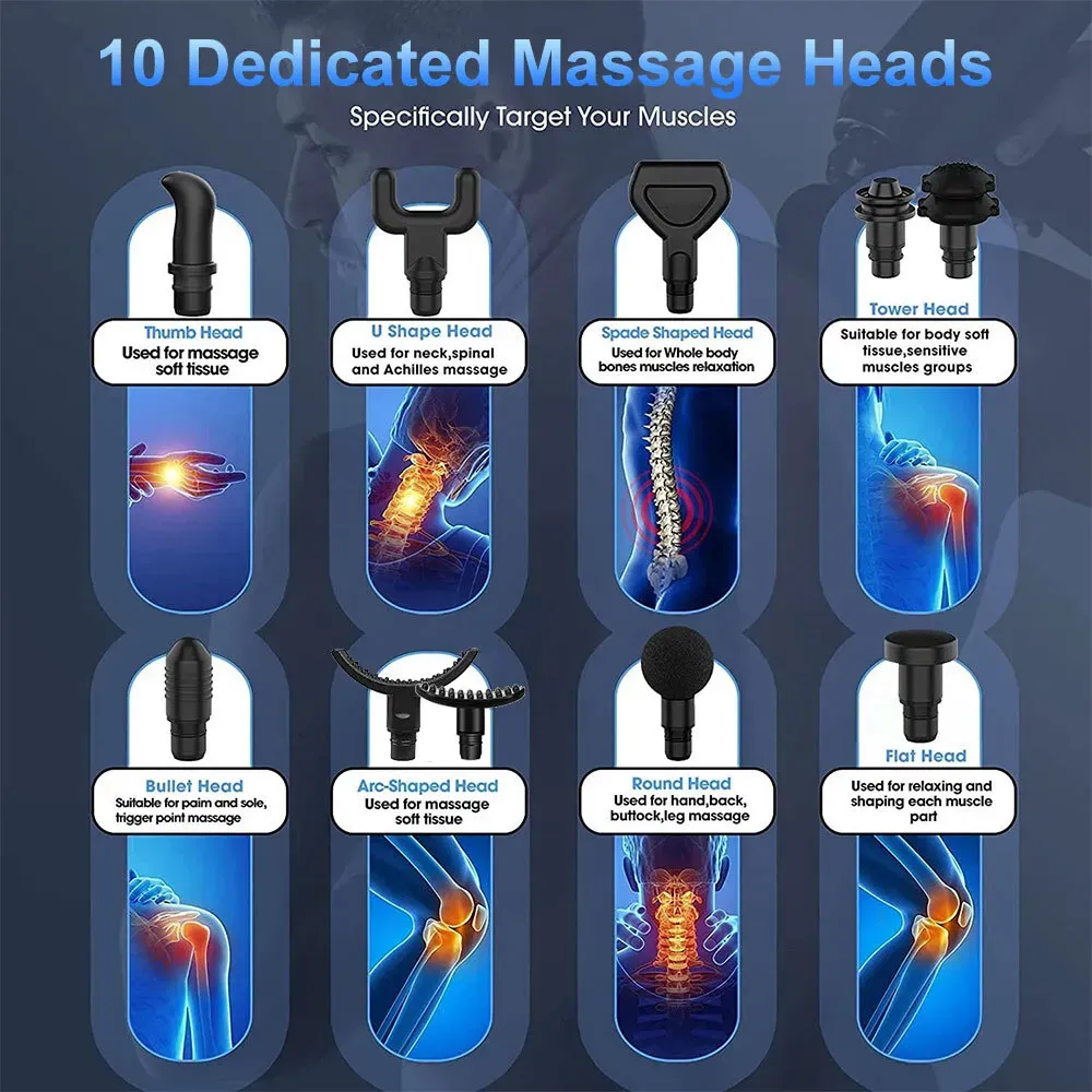 Deep Tissue Massage Gun Black with 10 Interchangeable Heads and 30 Adjustable view 5