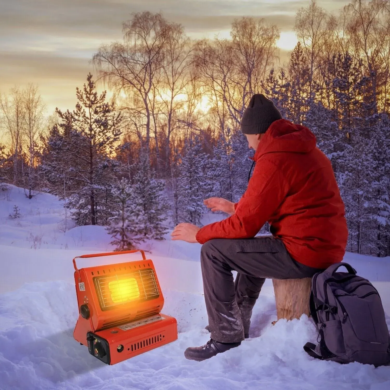 Portable Butane Gas Heater in Black for Camping, Hiking, and Outdoor Use - Red view 4