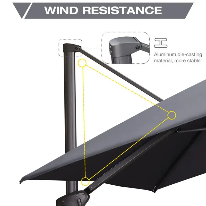 2.5x2.5m Grey Patio Cantilever Outdoor Umbrella with 360-Degree Rotation view 2