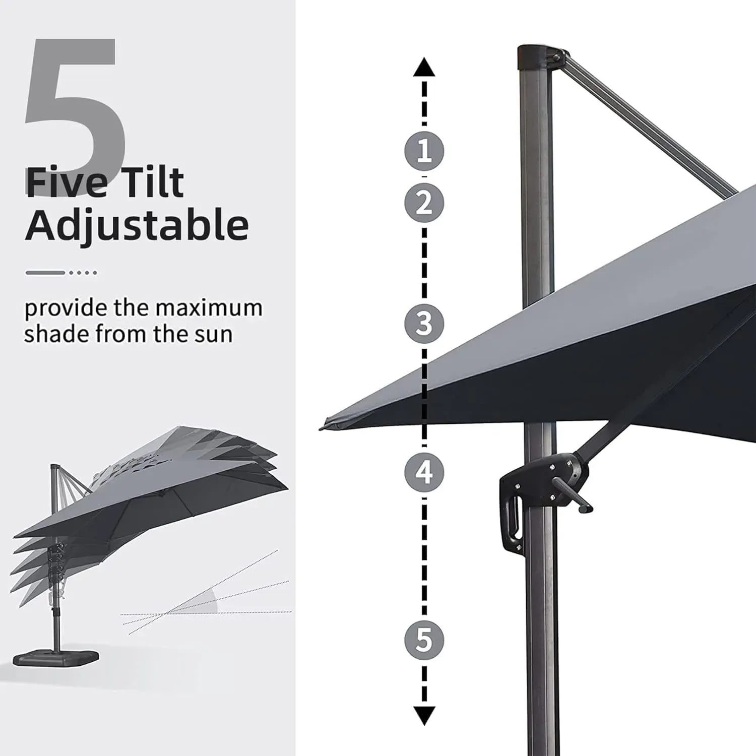 2.5x2.5m Grey Patio Cantilever Outdoor Umbrella with 360-Degree Rotation view 3