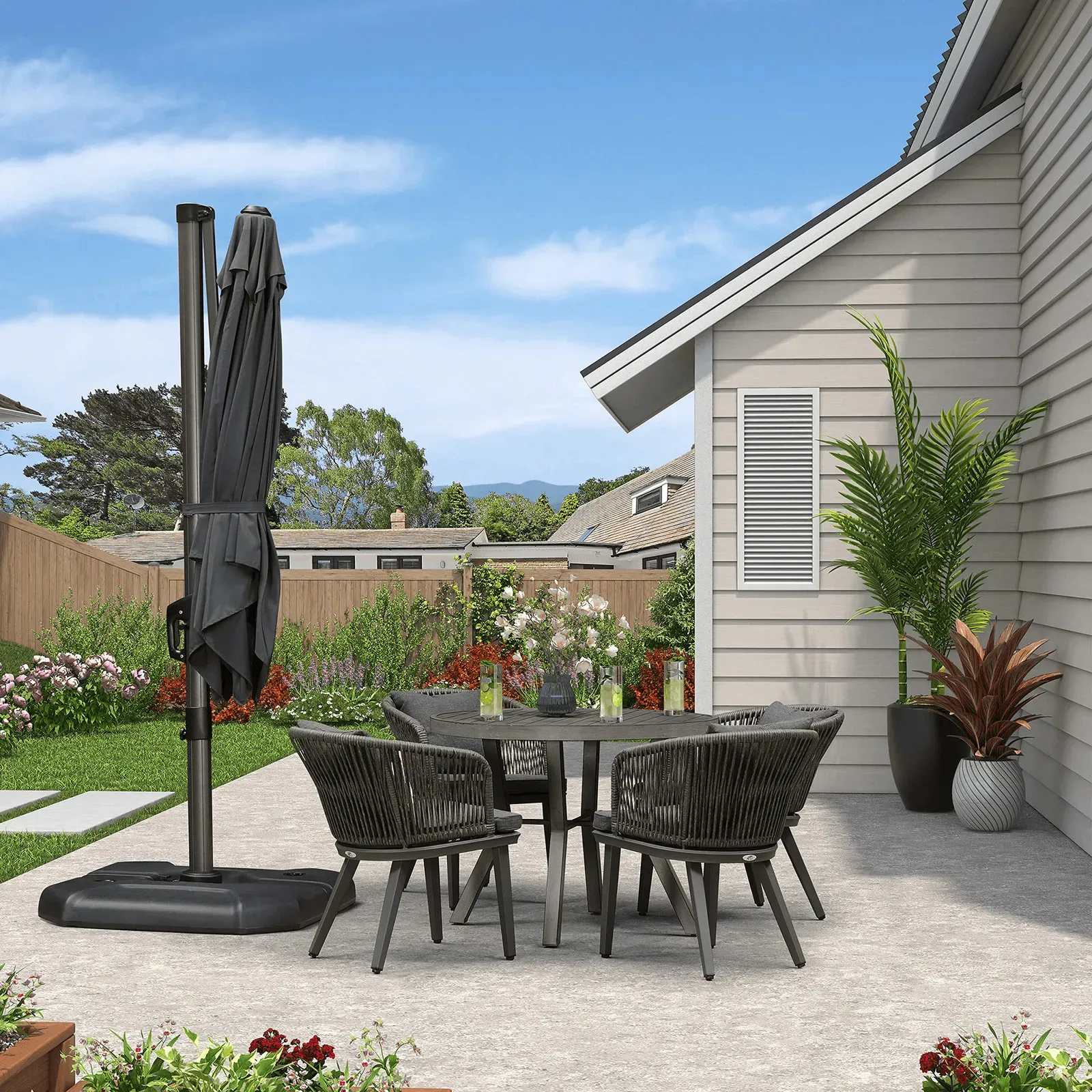 2.5x2.5m Grey Patio Cantilever Outdoor Umbrella with 360-Degree Rotation view 6