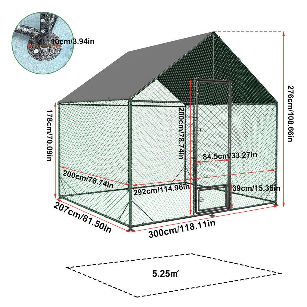 Heavy Duty Large Black Metal Walk-In Chicken Run Coop with Cover, 276x207x300cm view 6