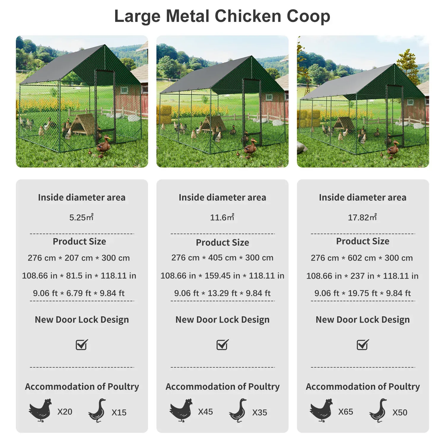 Heavy Duty Large Black Metal Walk-In Chicken Run Coop with Cover, 276x207x300cm view 10