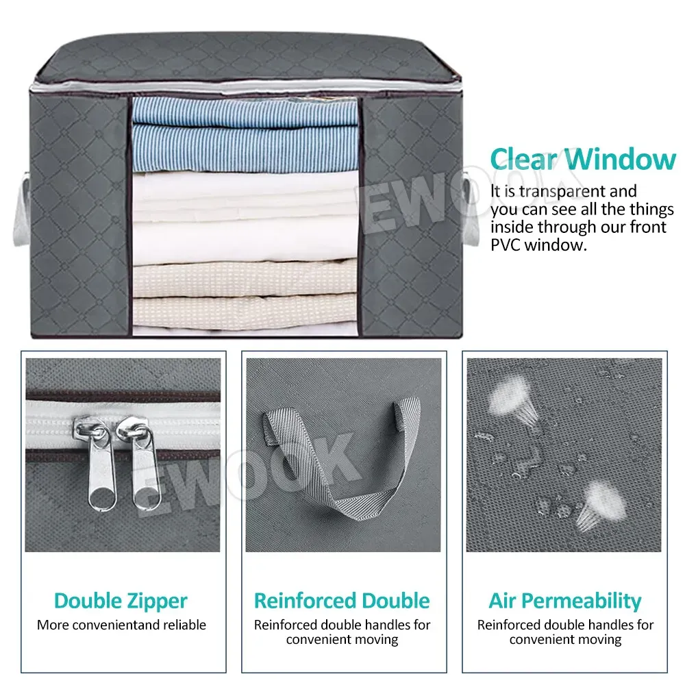 Large Grey Quilt Storage Bags - 6 Pack, 60x40x35cm, Breathable Non-Woven Fabric view 8