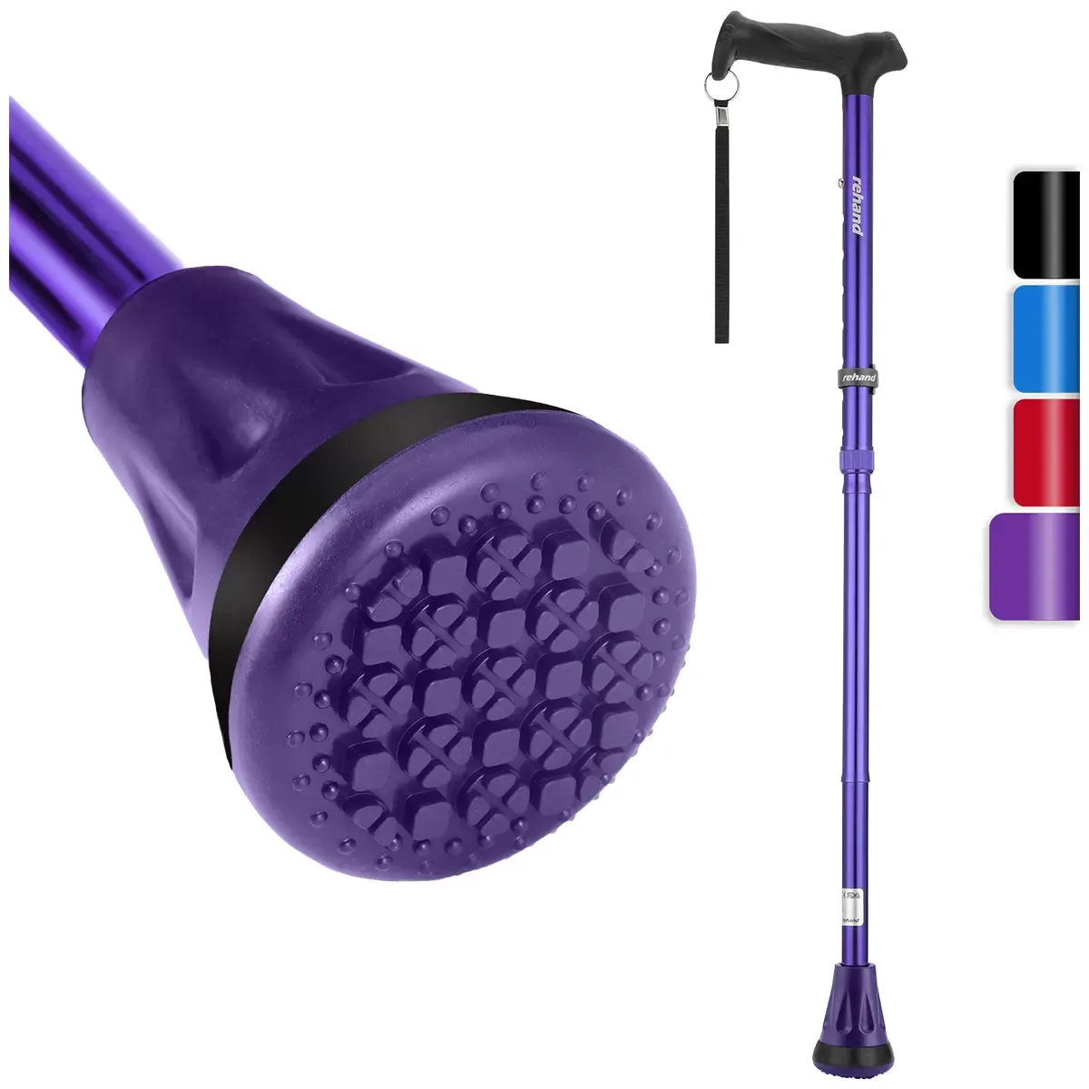Adjustable Purple Walking Stick with Folding Design and Shock Absorbing Tip view 2