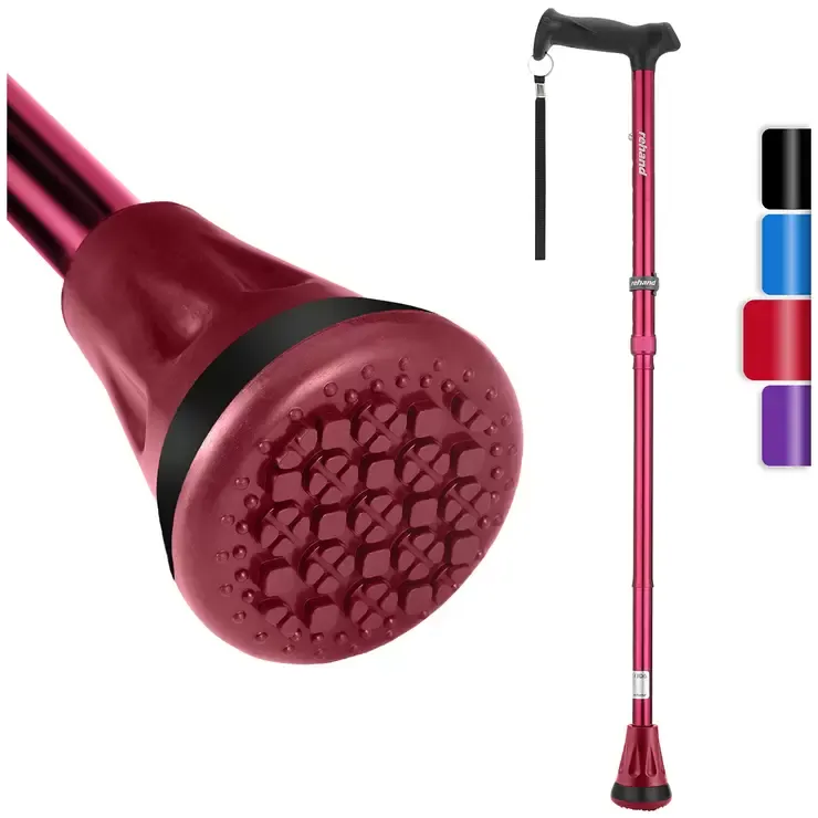 Red Walking Stick with Adjustable Height and Folding Design view 2