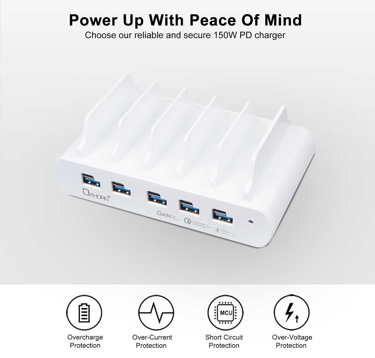 OXHORN NB-PD150D PD 150W 5-Port (5A+5C) Charging Dock with build-in rack view 4