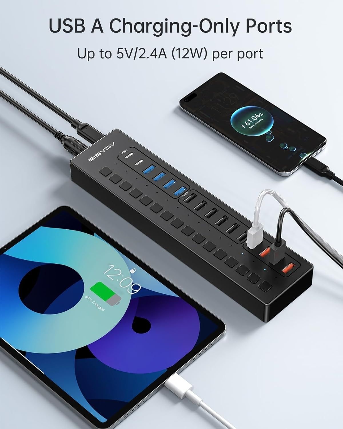 ACASIS DS-516PB 16-Port USB 3.2 Gen1 5Gbps 60W + On-Off Switch 4xUSB3.2 - 5Gbps view 2