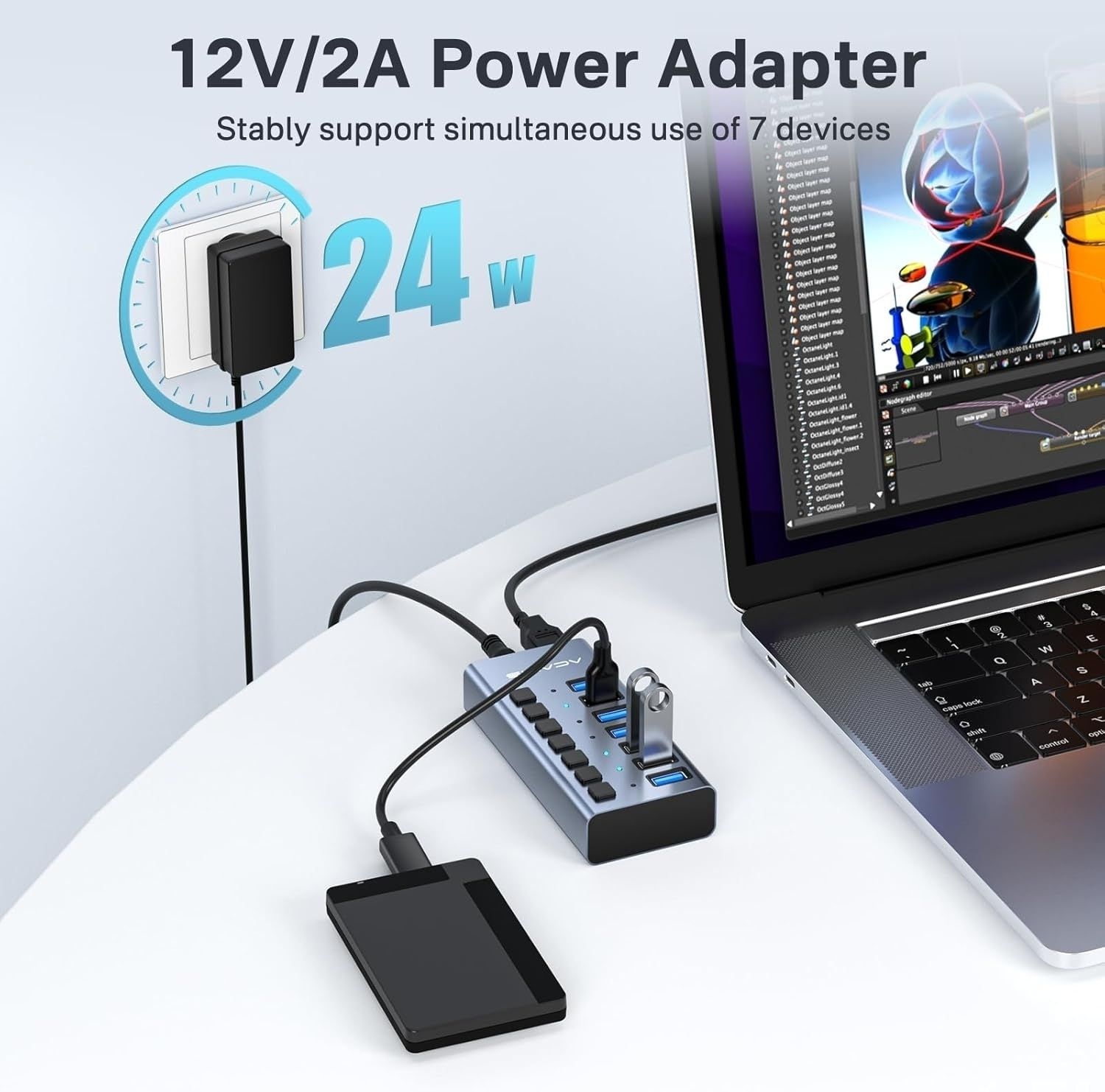 ACASIS HS-707MG-10G 7-in-1 USB 3.2 Gen2 10Gbps Docking Hub w AC for PC Laptop view 5