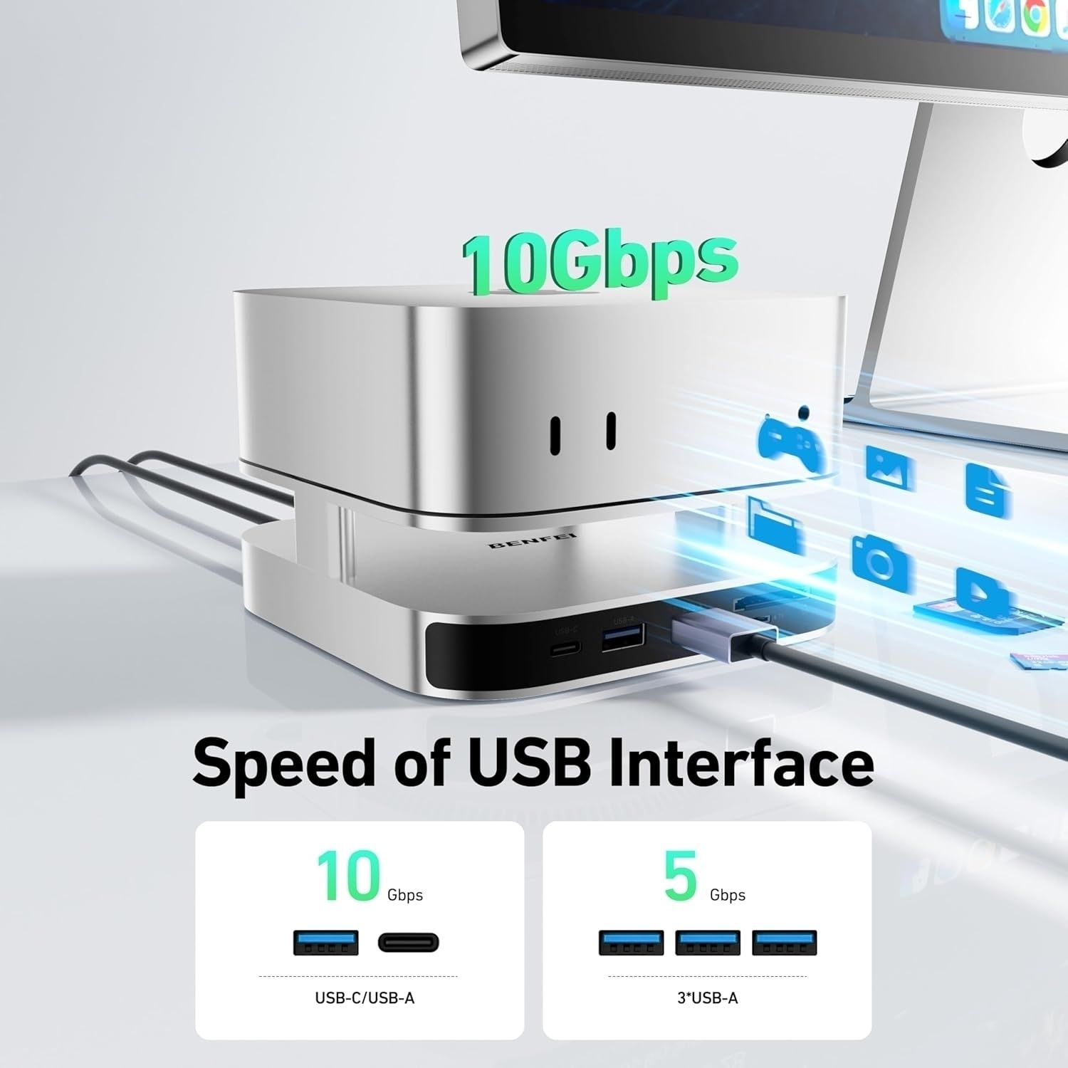 BENFEI 000438GY 10 in 1 USB-C Docking Station - 10Gbps NVMe SSD Enclosure + 4K DP view 6