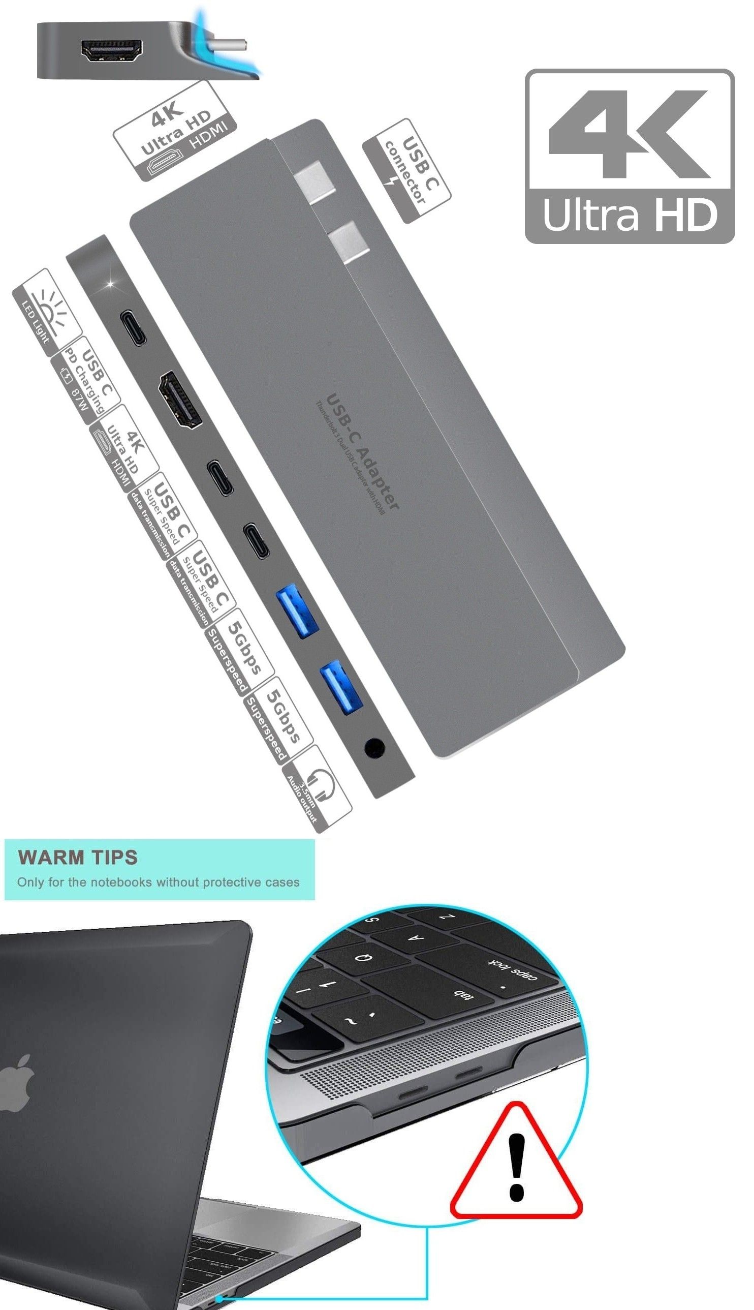 INTACT 9839T Dual USB-C 8-in-1 with Dual HDMI+USB3.0*3+USB-C Female + PD Power view 2