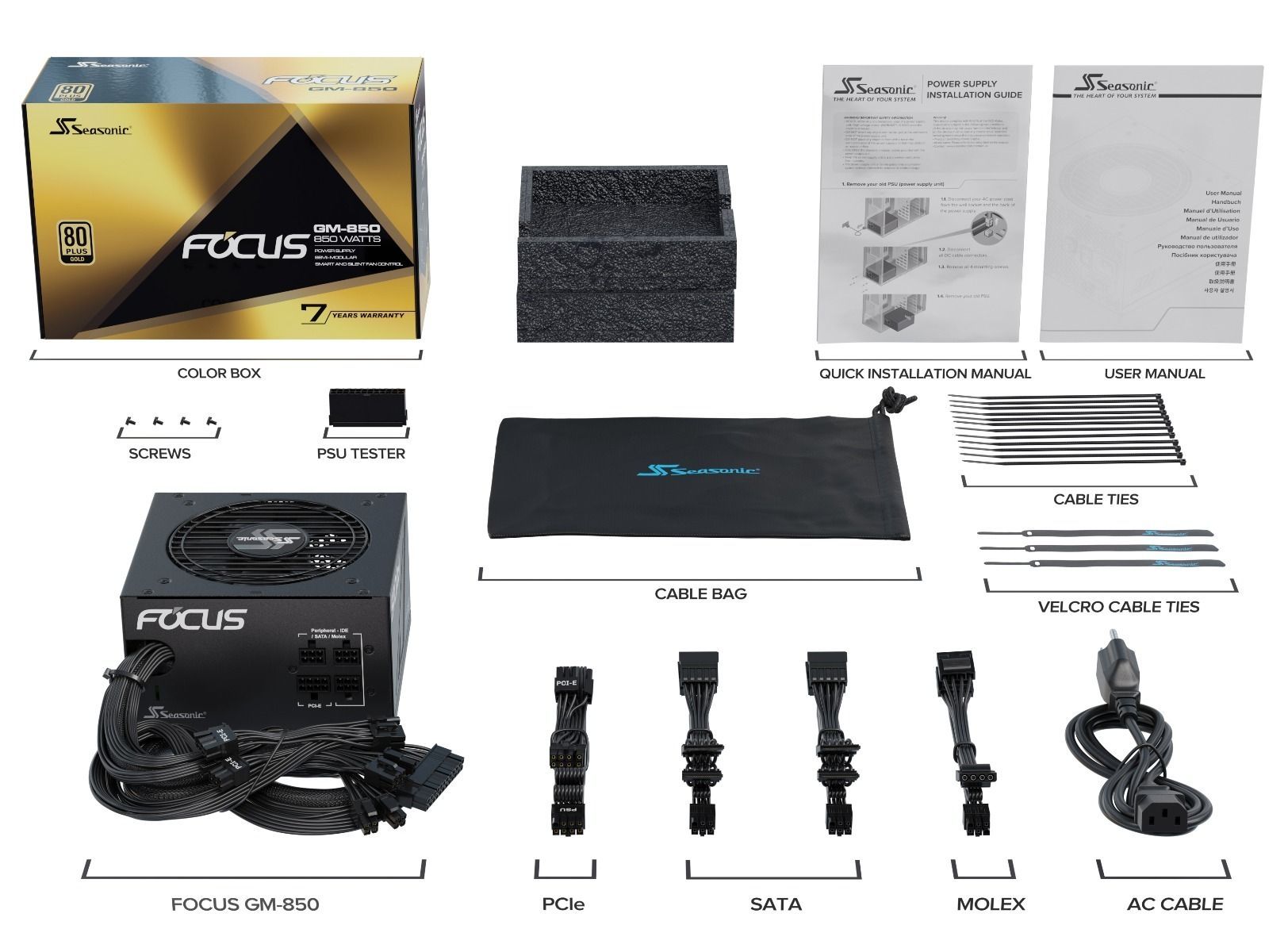 SeaSonic 850W FOCUS GM-850 Gold PSU (SSR-850FM) (OneSeasonic) view 3