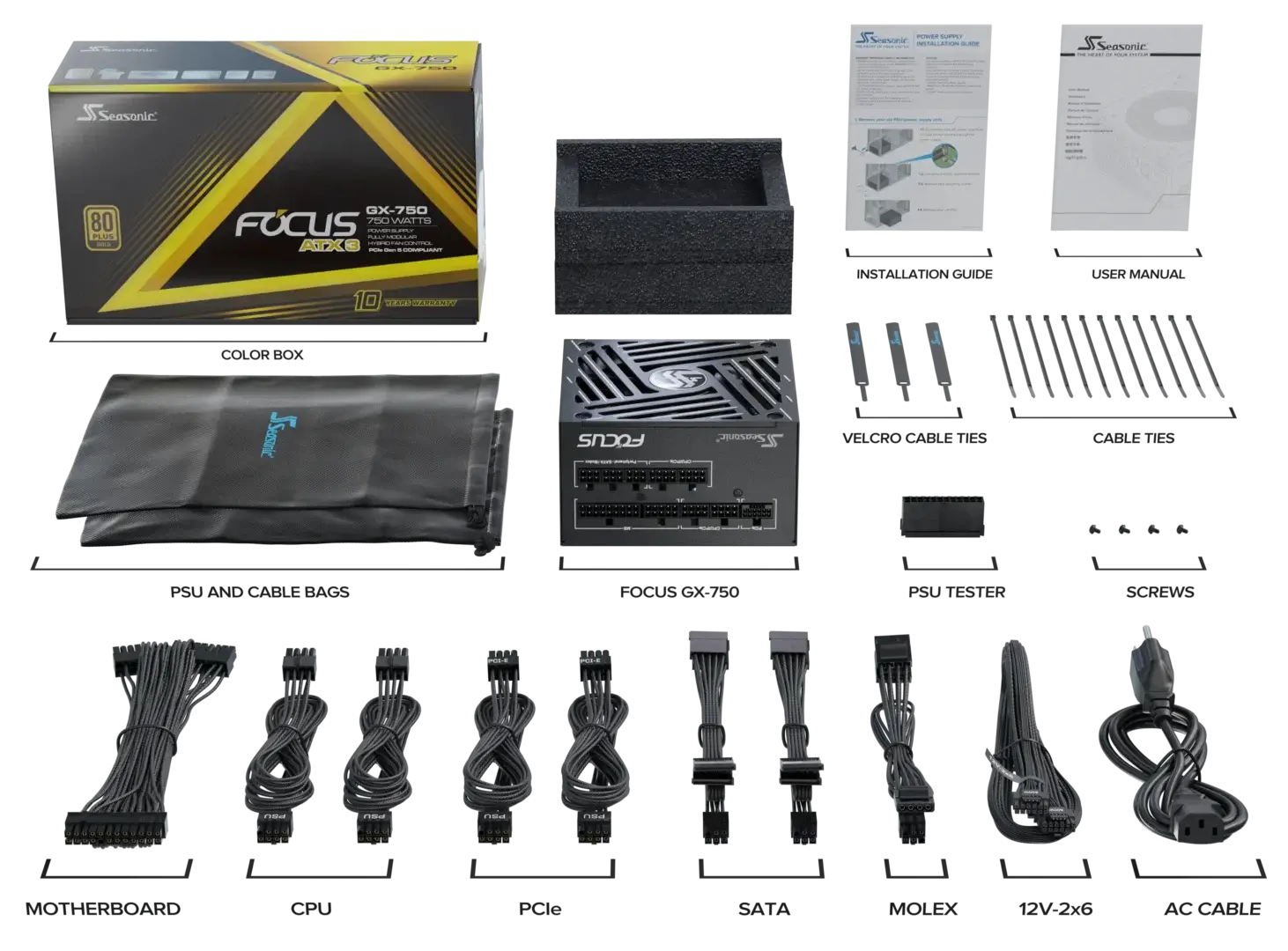 Seasonic 750W Focus GX-750 V4 Fully-Modular 80 PLUS Gold ATX3.1/PCIe 5.1 PSU view 11