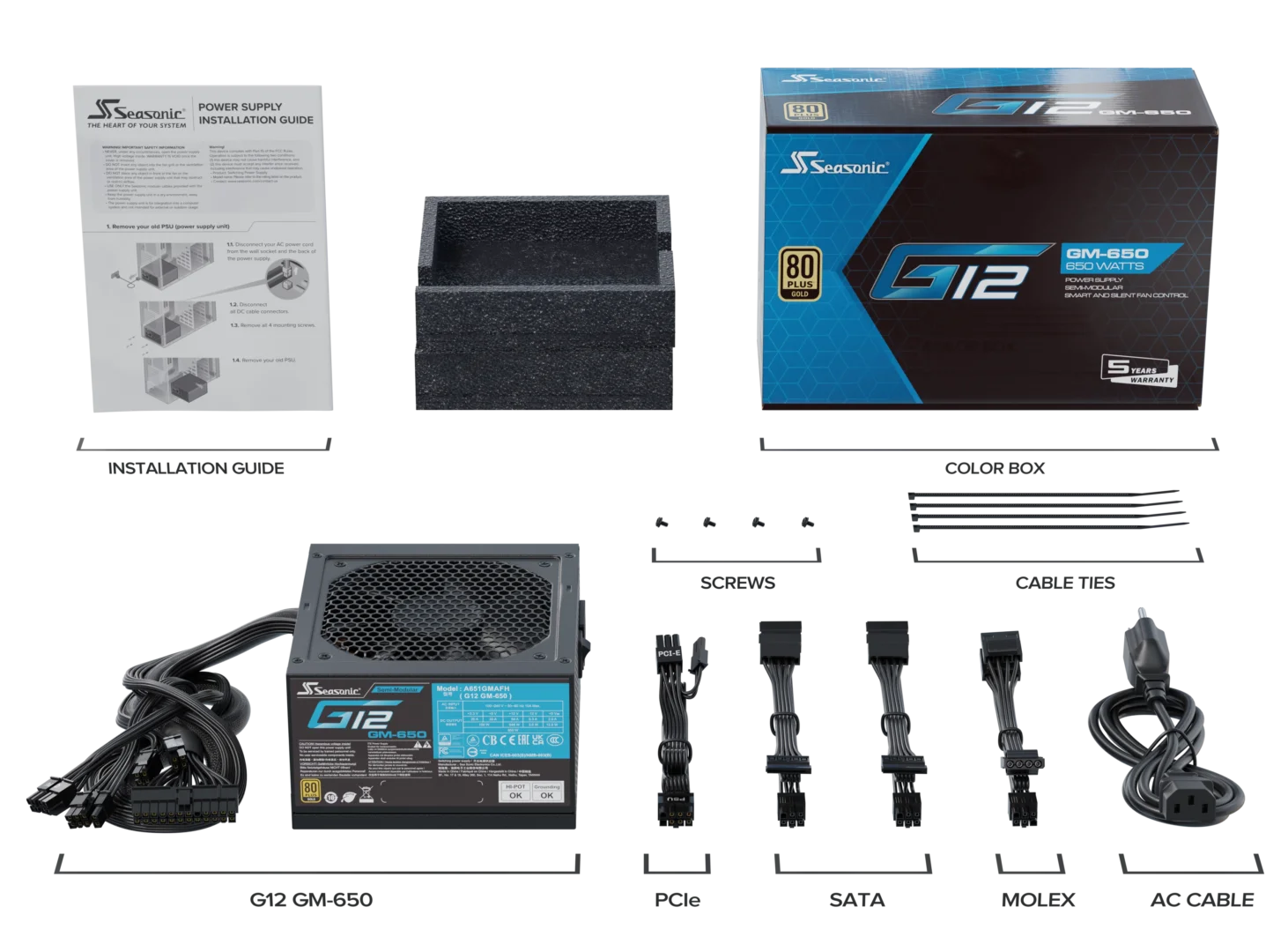 Seasonic 650W G12 V1.5 GM-650 Semi-Modular 80 PLUS Gold ATX PSU view 7