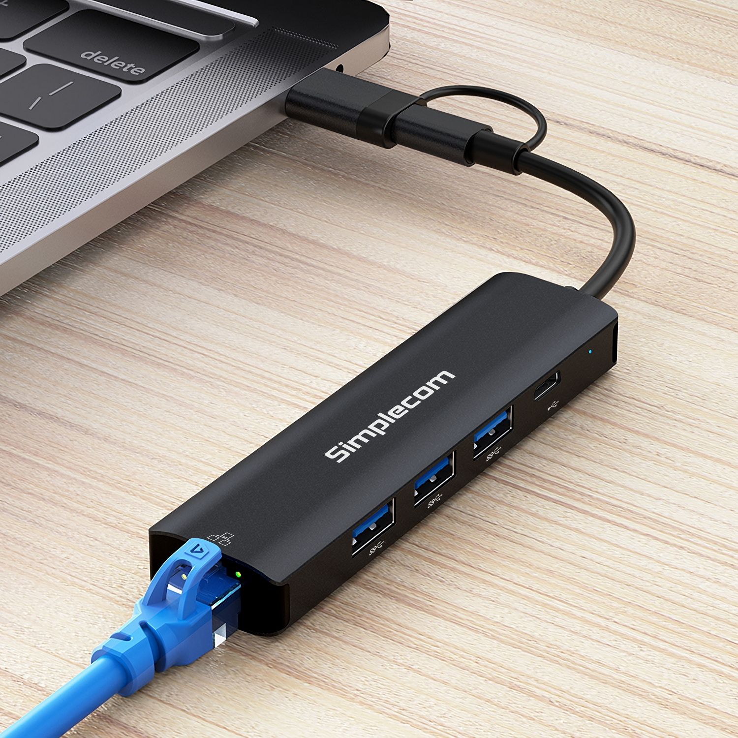 Simplecom CHN436 USB-C and USB-A to 4-Port USB HUB with Gigabit Ethernet Adapter view 5