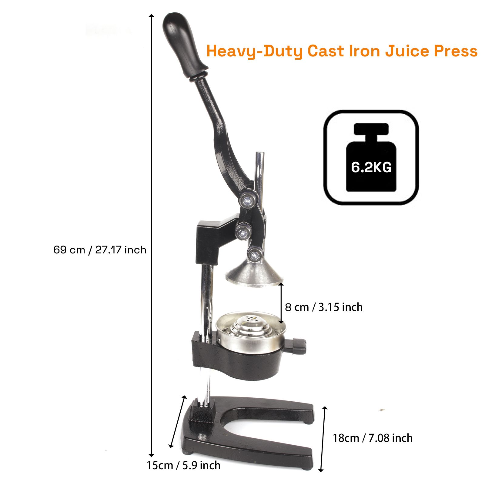 Heavy Duty Commercial Cast Iron Manual Juice Press Citrus Juicer for Oranges view 3