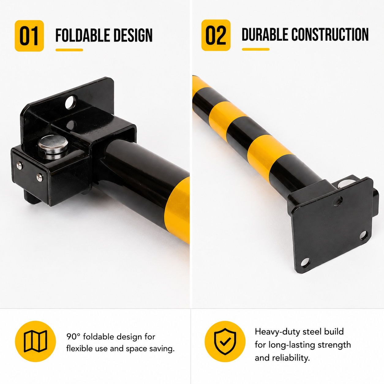 Heavy Duty Fold Down Parking Bollard Lockable Safety Post Yellow Black 61cm view 4