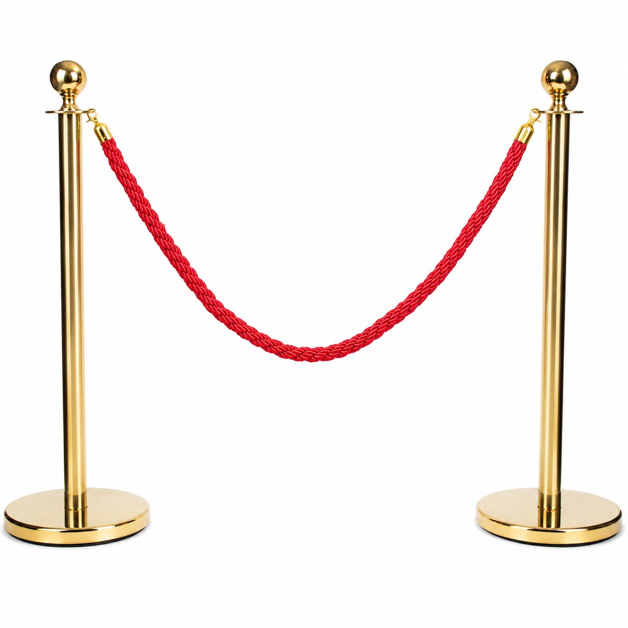 Gold Queue Barrier Stanchion Set of 2 with Red Velvet Rope Crowd Control Bollards — image 1