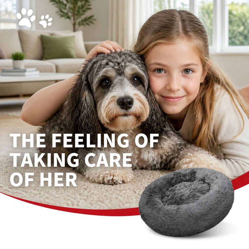 Dog Pet Cat Calming Bed Warm Plush Round Nest Comfy Sleeping Bed Dark Grey 90cm view 10
