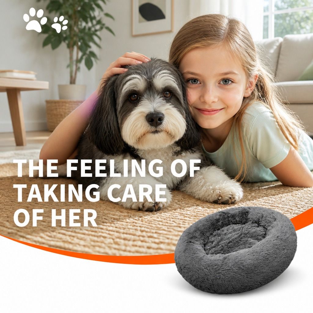 Dog Pet Cat Calming Bed Warm Plush Round Nest Comfy Sleeping Bed Dark Grey 70cm view 10