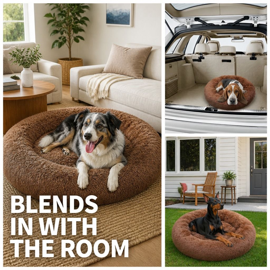 Pet Dog Bedding Warm Plush Round Comfortable Dog Nest Light Coffee Large 90cm view 10