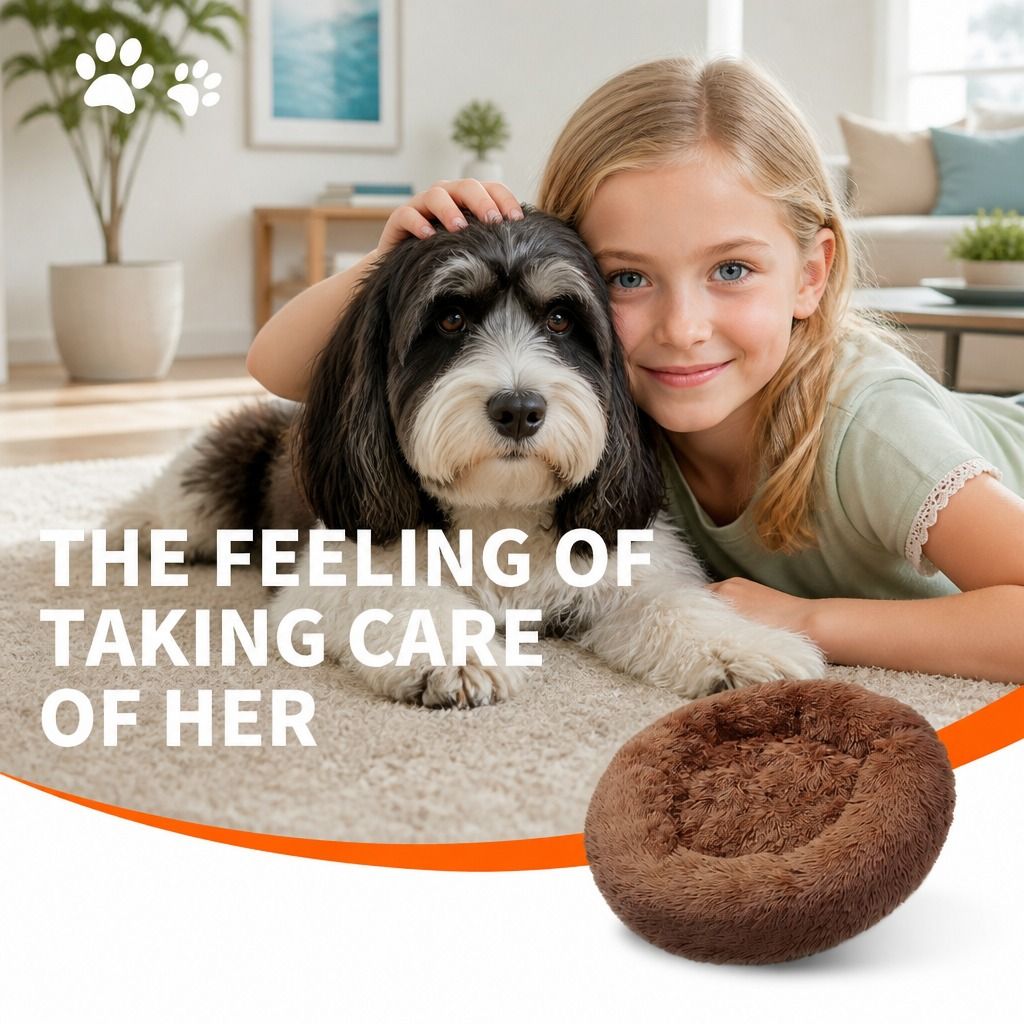 Pet Dog Bedding Warm Plush Round Comfortable Dog Nest Light Coffee Large 90cm view 11
