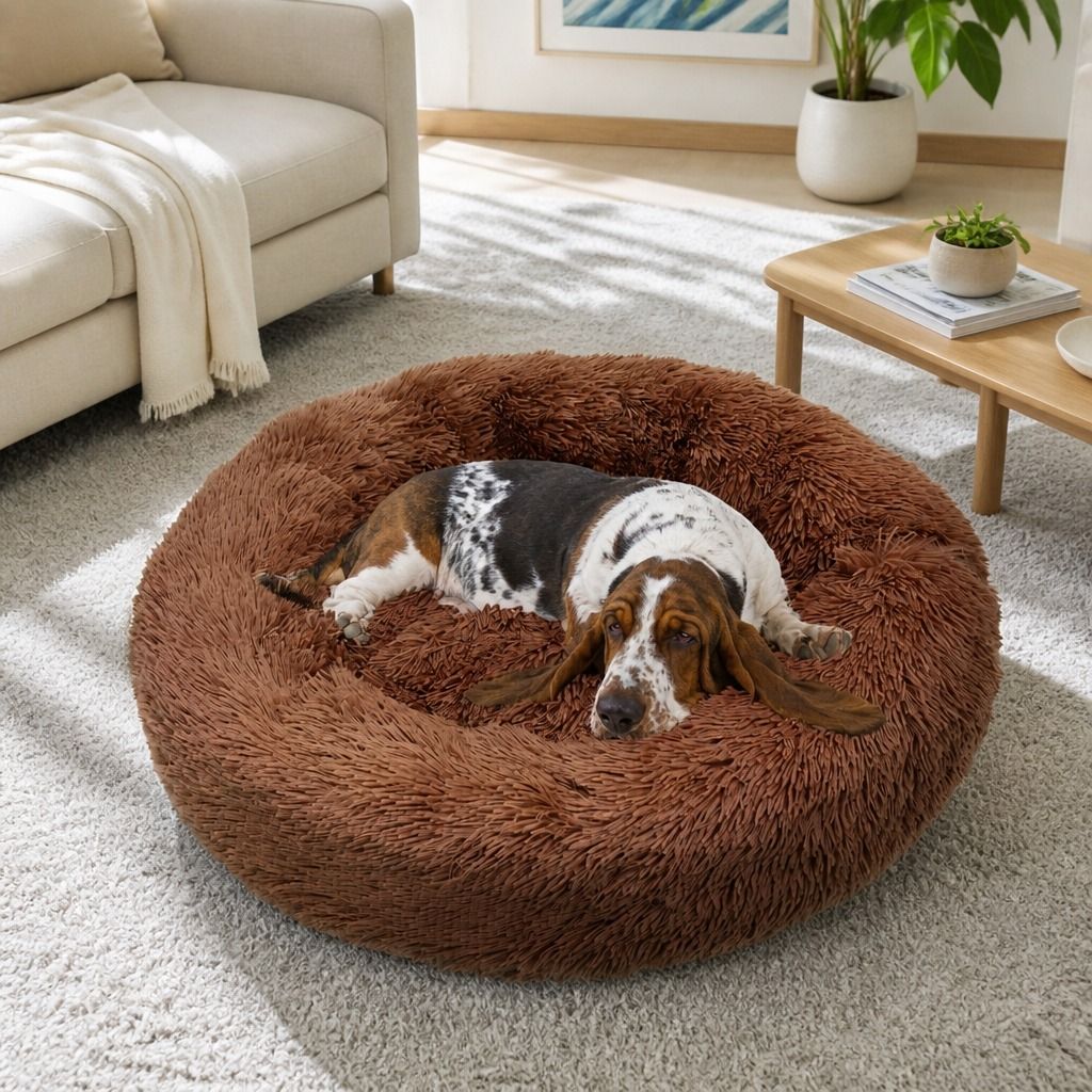 Pet Dog Bedding Warm Plush Round Comfortable Nest Sleeping kennel Coffee M 70cm view 12