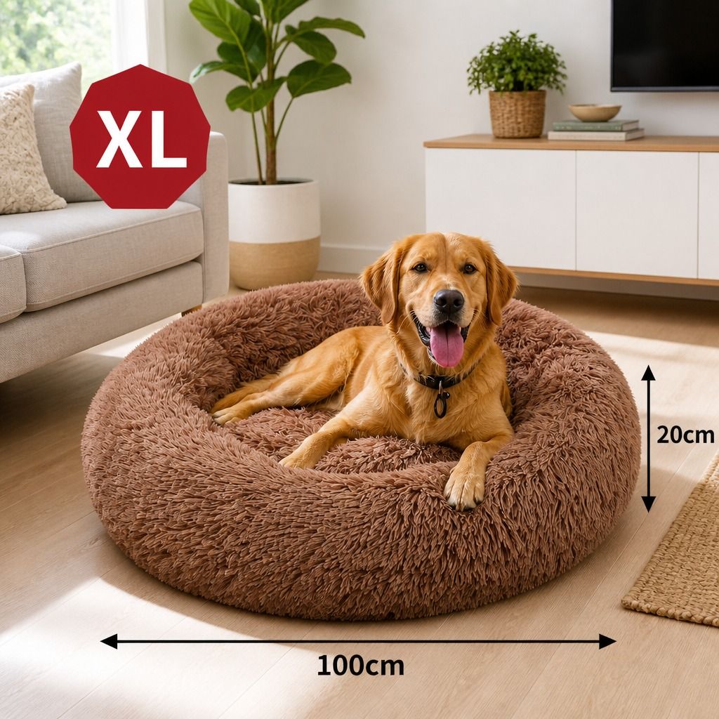 Pet Dog Bed Bedding Warm Plush Round Soft Dog Nest Light Coffee XL 100cm view 3