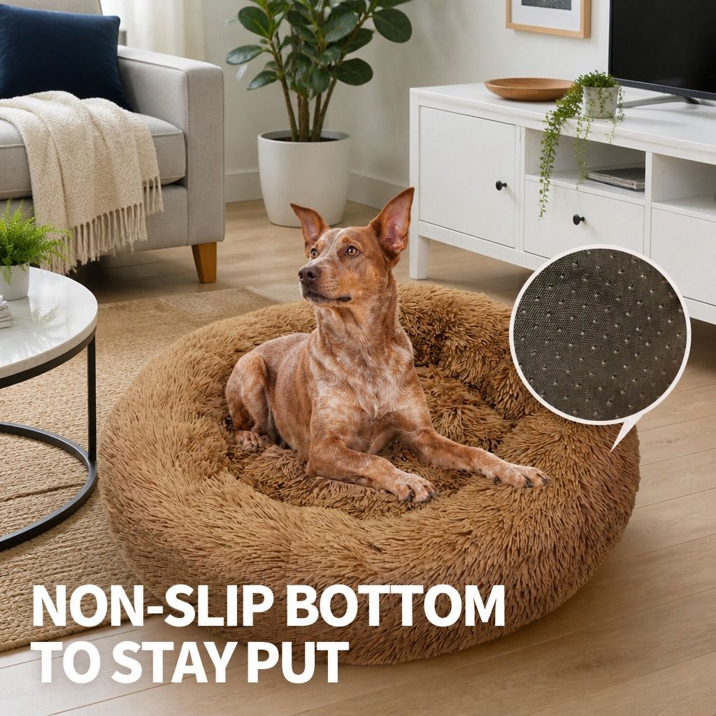 Pet Dog Bed Bedding Warm Plush Round Soft Dog Nest Light Coffee XL 100cm view 9