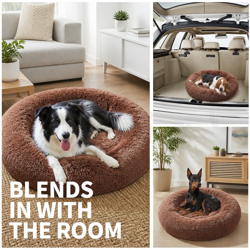 Pet Dog Bed Bedding Warm Plush Round Soft Dog Nest Light Coffee XL 100cm view 10